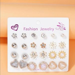 12pairs flower & heart studs